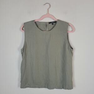 Quince Tank Top Small Sage Green Linen Sleeveless Shell Blouse Lightweight